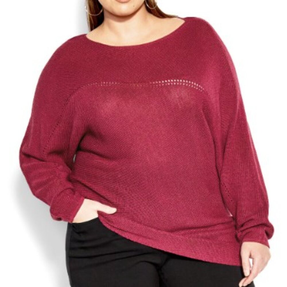 City Chic 16w, Lightweight wool + acrylic Plum Sweater. GUC. See Measurements